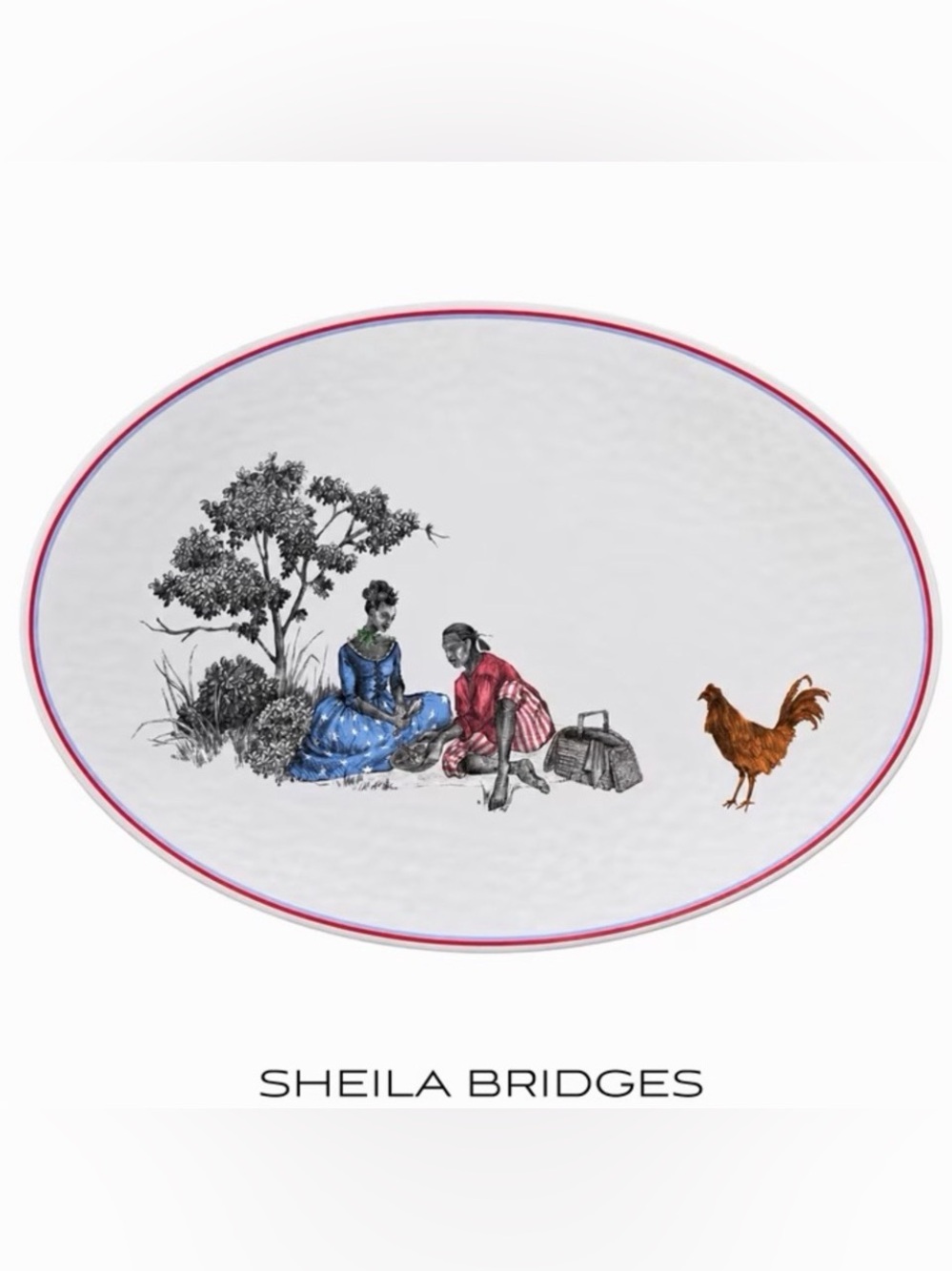 SHEILA BRIDGES NWT Harlem Toile Picnic Melamine Oval Serving Tray, 14.4 in x 20.